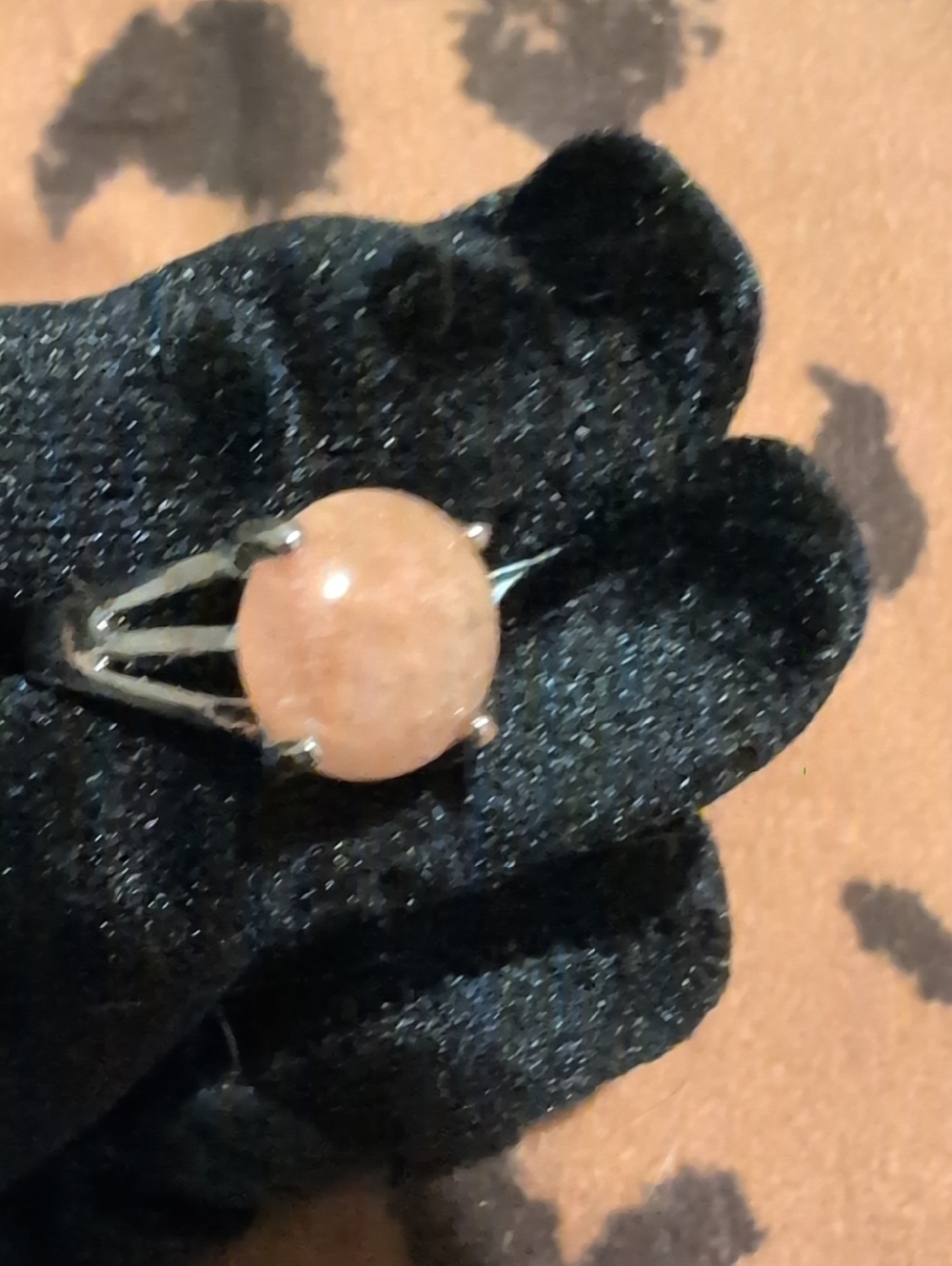 Silver Peach Moonstone Solitaire Ring - Peach